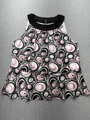 Camisa Dressbarn Mujer Colección Mujer 18W Negro Rosa Cuentas Cuello Hecha en EE. UU. Foto 1 de 4