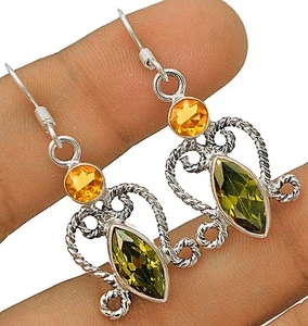 2CT Peridot & Citrine 925 Solid Sterling Silver Earrings Jewelry 1 3/4'' @1-1 - Picture 1 of 1
