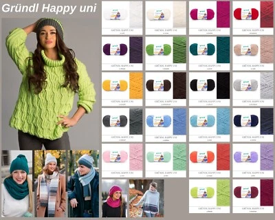 "Gründl Happy uni" 100g Universalgarn, weich, warm, Antipilling, kräftige Farben - Bild 1 von 4