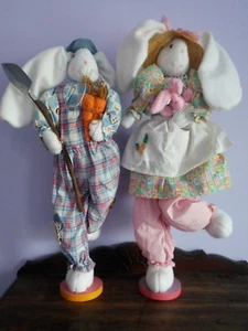 NWOT Easter Bunny Couple - 25" - Plush and Wood - Picture 1 of 2