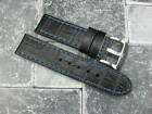 New 20mm BIG CROCO Leather Strap Black Thick Watch Band Belt Blue OMEGA