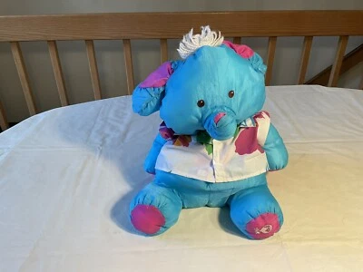 VTG. 1987 FISHER PRICE WILD THINGS PUFFALUMP ELEPHANT,  TEAL & PINK W/SHIRT - Image 1 of 4