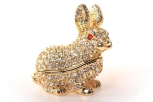 Keren Kopal Golden Rabbit Trinket Box Decorated with Austrian Crystals - Picture 1 of 8