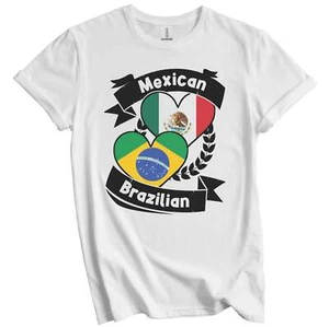 Mexican Brazilian Heart Flags Mexico Brazil T-Shirt - Picture 1 of 3