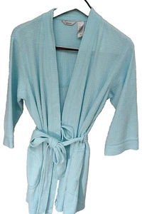 3/4 Arm Wickel Bindeband Hauskleid Morgenmantel Adonna mintgrün Waffelmuster Damen Gr. S - Bild 1 von 13
