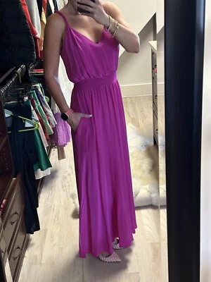 Maxi Vestido Blusa JAY GODFREY Rosa Fucsia Púrpura Seda Largo Completo EE. UU. 4 Foto 1 de 4