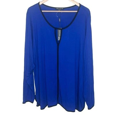 Кабель и калибр длинным рукавом вязаный верхний синий черный женщин 3 X карьера работы офиса - Изображение 1 из 4