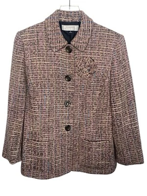 Blazer TAHARI Rosa Negro Menta y Azul Tweed Dos Bolsillos Clásico Talla 10 Foto 1 de 4