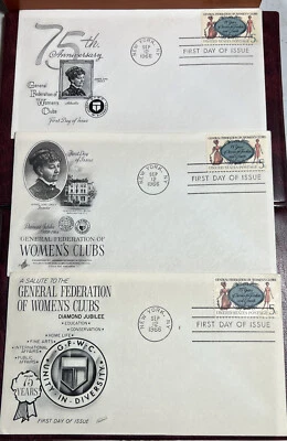 75 Anniv. Women’s Clubs FDC’s Unused! 1966 3 Diff. Varieties. Free Ship! FD1054 - Image 1 of 4