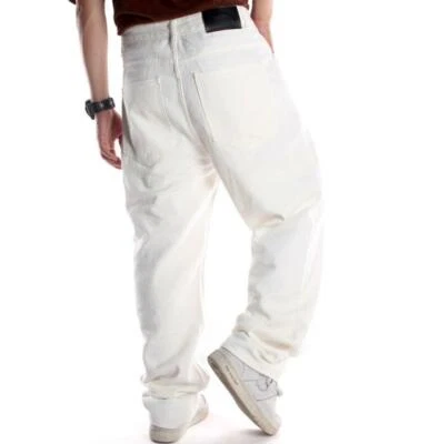 Men's White Denim Cotton Straight Leg Loose Fit Comfort Punk Hip Hop Jeans Pants - Image 1 of 4