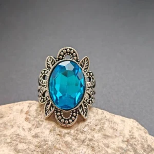 Tibetan silver hand-made Embed Blue Crystal ring - Picture 1 of 5