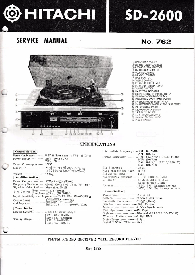 Servizio Manuale di Istruzioni per hitachi SD-2600 - Immagine 1 di 1