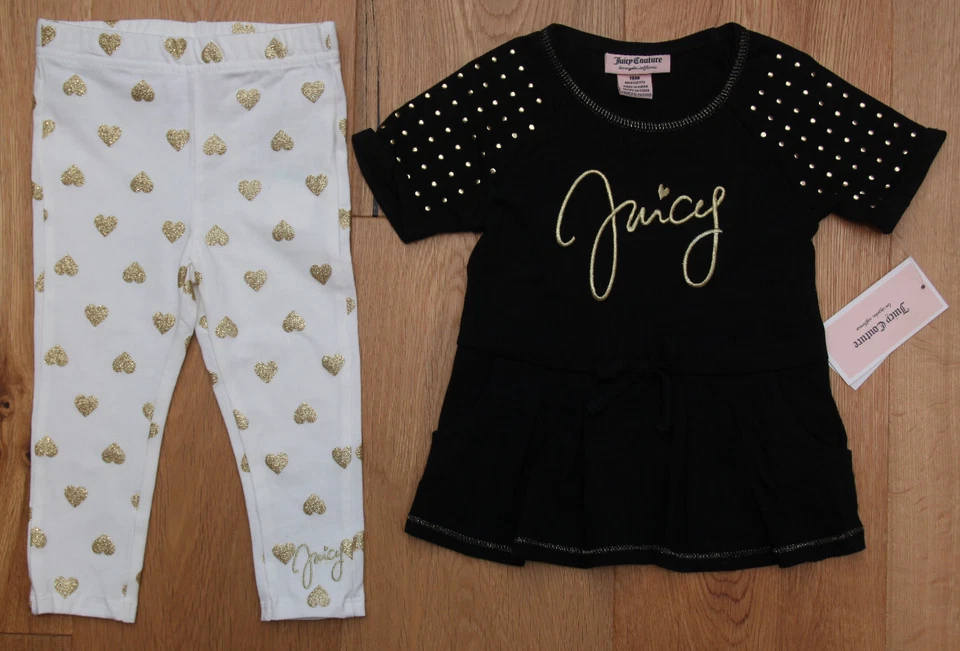 Juego de Top y Leggings Juicy Couture Bebé Niña ~ Negro, Marfil y Dorado Foto 1 de 4