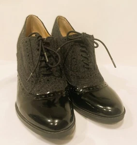 Franco Sarto Women's Black & Gray patent Leather Chunky Heel Shoe Size 9 - Picture 1 of 4