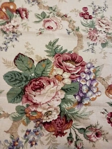 Lovely Vtg Raymond Waites Conservatory Mill Fabric Tan w Lush Pink Roses 1.5 Yds - Picture 1 of 14