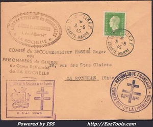 FRANCE LETTRE GRIFFE LIBERATION DE LA FORTERESSE DE LA ROCHELLE DU 08/05/1945 - Picture 1 of 2