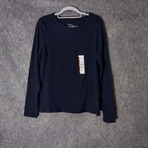 Time And Tru Shirt M Long Sleeve Black Round Neck Stretch Relaxed Fit Navy Blue - Picture 1 of 8