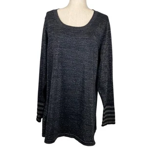 Pina Rossi Sophisticated Black & Silver Shimmer Sweater Tunic Size 2X - Picture 1 of 6