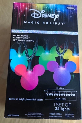 NEW Disney Magic Holiday Mickey Mouse Rainbow Wave LED Light String 25 Ft - Image 1 of 4