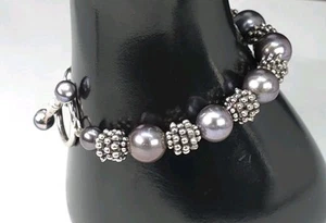 Brazalete vintage de plata de ley .925 con cuentas de palomitas de maíz con cuentas de 7" - Imagen 1 de 10