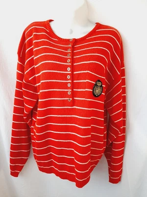 Chaus red white vintage wool blend crest patch medium grandma sweater - Image 1 of 3