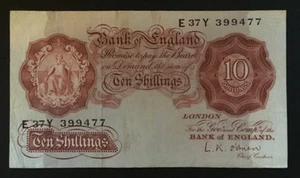 Banknote Of England Ten Shillings LK Obrien. E37Y. Circulated Condition. - Picture 1 of 4