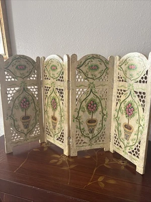 Hand Painted Rustic Cottage Chic Table Screen - Image 1 of 4