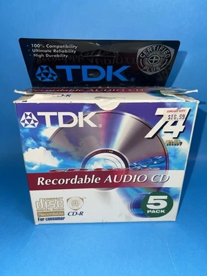 TDK Recordable Audio CD-R 74min 5 Pack New Sealed Vintage Circuit City - Image 1 of 4