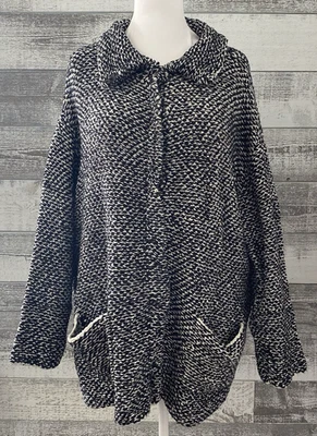 Cárdigan tejido suéter negro/blanco algodón orgánico EILEEN FISHER para mujer talla 1X Foto 1 de 4