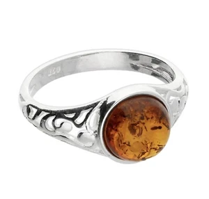 Ring Cognac Amber Cabachon Ring Sterling Silver Sizes L To R UK Supply - Picture 1 of 1