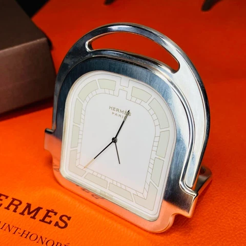 Hermes  Travel Clock Table Clock  Horseshoe Design Silver Cover