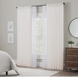 Waverly Pinch Pleat Curtain Panel Pair, Serendipity 50"x84" White, NEW - Picture 1 of 5