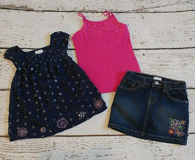 CHILDREN'S PLACE 7-8 Glitter Top, Tank & Embroidered Denim Skort DC-TT20 - Image 1 of 4