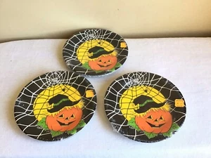 Vtg New Sealed Party Hours Halloween Jack O Lantern Spider Luncheon Paper Plates - Picture 1 of 3