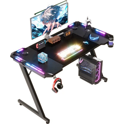 120-160cm RGB LED Gaming Schreibtisch Gaming Tisch  Ergonomischer Computertisch - Bild 1 von 4