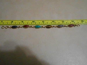 1/20 12K Gold Fill Bracelet Carved With Bear Paw or Bug. Assorted Stones Gems - Picture 1 of 5