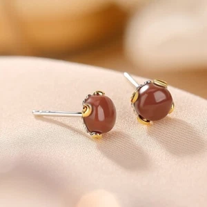 Pendientes F02 ágata roja sostenida en espirales pequeñas plata de ley 925 - Imagen 1 de 6