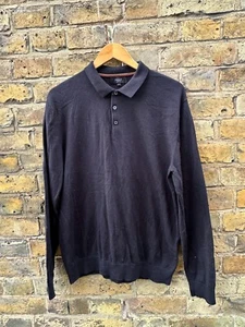 NEXT Mens Jumper Large Sweatshirt Cotton Polo Neck Pullover Sweater Black - Picture 1 of 4