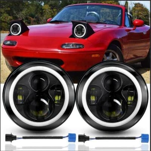 2x For Mazda Miata MX-5 MX5 1990-1997 DOT 7" inch Round LED Headlights Halo DRL - Picture 1 of 21