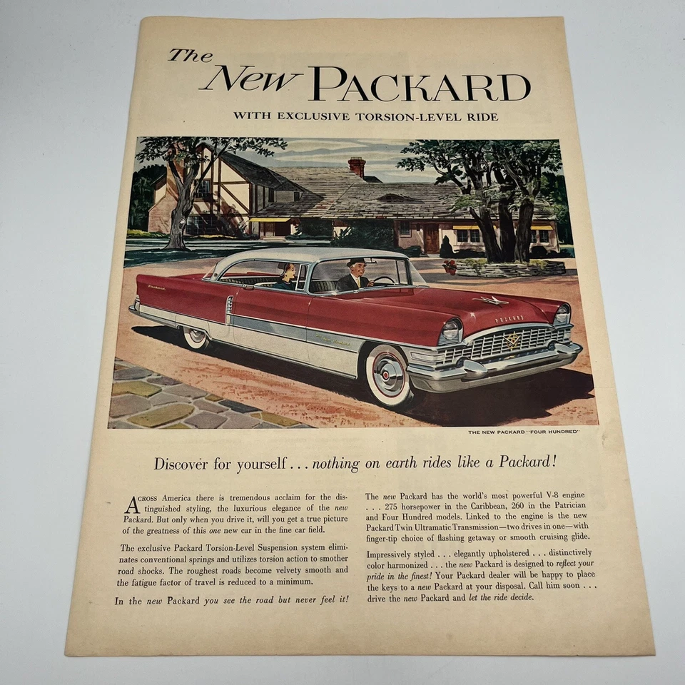 1955 Packard Four Hundred Vintage Print Ad 10"x14" red Packard modern home - Image 1 of 1