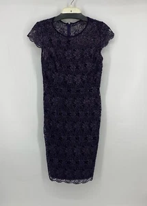 Patra Crocheted Purple Sparkly Lace Dress Women's Size 8 Lined Back Zip EUC - Picture 1 of 4