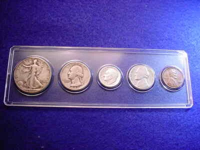 1947-D  5 COIN DENVER MINT SET GREAT COINS 90% SILVER!    #3 - Image 1 of 4