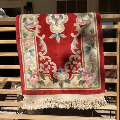 Alfombra de corredor de lana oriental Aubusson china vintage hecha a mano Foto 1 de 4