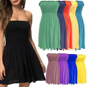 Ladies Women Plus Size Sheering Boobtube Bandeau Strapless Top Summer Dress 8-26 - Picture 1 of 25