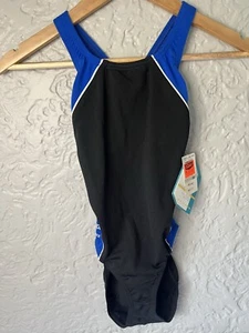Speedo Swimsuit Sz 26 One Piece Endurance Blue Black Swimwear Razorback Racing - Picture 1 of 7