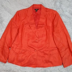 Vintage Alfani Suit Jacket Womens 16W Orange Silk Linen Blend Faux Pocket - Picture 1 of 12