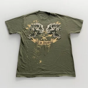 Cyber MMA Style Skull US Army T Shirt Men’s Medium Green Grunge Black-Ink-Design - Picture 1 of 7