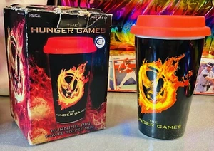 VINTAGE HUNGER GAMES RARE BURNING PIN CERAMIC TRAVEL MUG NECA BOX 2012 RARE CSTR - Picture 1 of 8