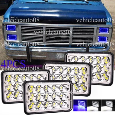 4pcs 4x6'' LED Headlights Hi/Lo Blue DRL Fit GMC C1500 Suburban G2500 G3500 Van - Image 1 of 4