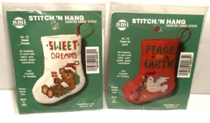 2 NEEDLE MAGIC STITCH 'N HANG ORNAMENT KITS ~ CROSS STITCH STOCKINGS ~ BEAR DOVE - Picture 1 of 2